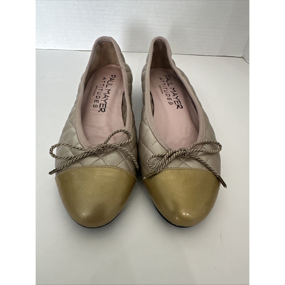 Paul Mayer Attitudes Gold Quilted Leather Ballet Flats Patent SIZE 6B